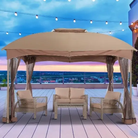 10' x 10' Outdoor Garden Gazebo with Skirts Tent Canopy Beige - Captiva Designs image {1}