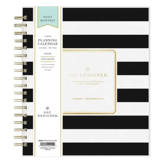 Day Designer 2024 Planner 8"x10" Daily/Monthly Frosted Cover Rugby Stripe Black image {2}