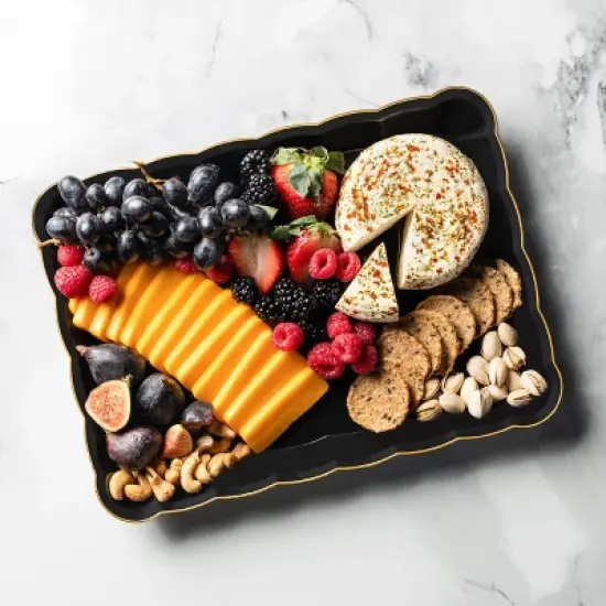 Posh Setting Black and Gold Rectangular Serving Tray with Scalloped Edge - 4 Count image {4}