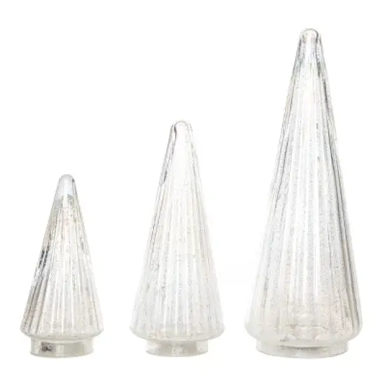 Transpac Light Up Glass Clear Trees Set of 3 for Christmas Decorative Objects - Elegant Holiday Home Decor image {1}