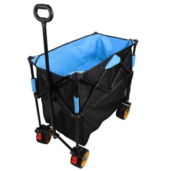 DSVIMOY large capacity Folding cart with Extended Lower Shelf, Folding Wagon Garden Shopping Beach Cart, Black & Blue, 52.7"*19.7"50.9" image {4}