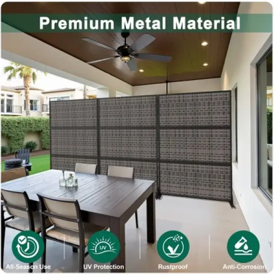 Wooakway 72"H Black 3 Panel Woven Room Divider Patio Decorative Screen Freestanding Privacy Trellis image {2}