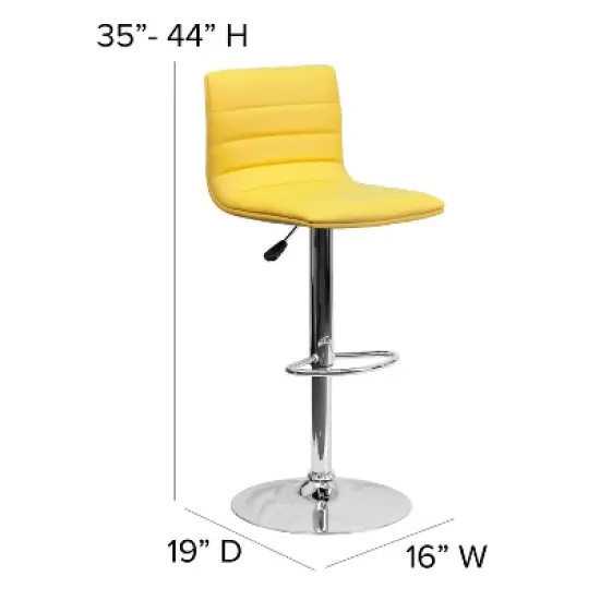 Emma and Oliver Yellow Vinyl Adjustable Height Barstool - Horizontal Stitch Back image {3}