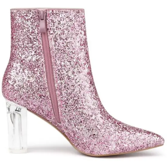 Allegra K Women's Clear Block Heel Glitter Ankle Boots image {6}