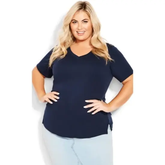 Women's Plus Size V Neck Essential Top - navy | AVENUE image {9}
