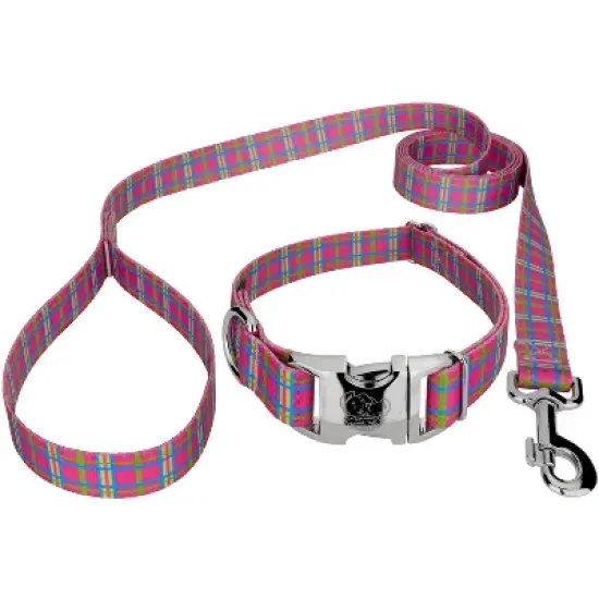 Country Brook Petz Premium Bubblegum Pink Plaid Dog Collar and Leash image {8}