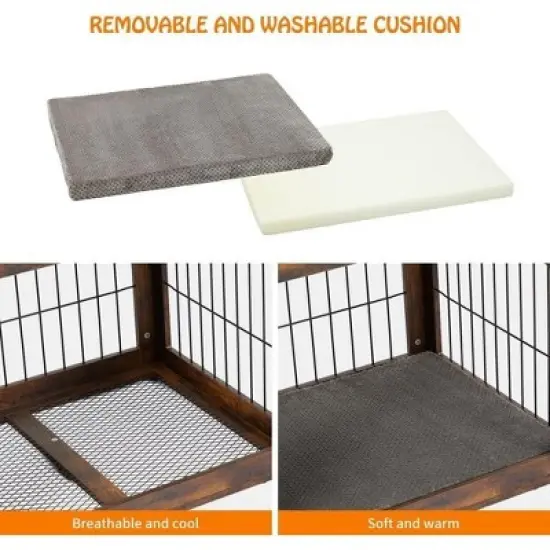 40" Heavy Duty Dog Crate Furniture - Dual-Door Pet Kennel Wooden Kennel End Table with 2 Storage Drawers, Indoor Pet House for Small/Medium/Large Dogs image {6}