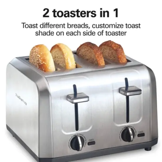 Hamilton Beach 4 Slice Toaster Brushed Stainless Steel - 24714: Automatic Shut-Off, 1500W, Double Toaster, Silver image {10}