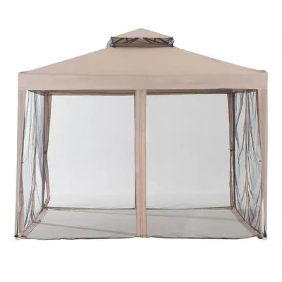 Sunjoy 10 x 10 Foot Hampton Soft Top Steel Supported Gazebo Shaded Canopy with Mosquito Netting for Large Outdoor Spaces and Backyards, Brown image {2}