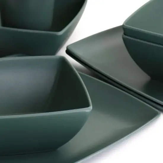 Gibson Home Grayson Melamine 12 Piece Square Dinnerware Set in Green image {2}