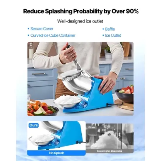 VEVOR Ice Crusher Machine, 286lbs Per Hour Electric 4 Blades Snow Cone Maker, Stainless Steel Shaved Ice Machine with Bowl and Cover, Blue image {5}