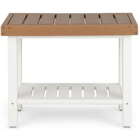 Costway 24" x 12" Heavy Duty Waterproof HDPE Shower Bench Stool with Storage Shelf White/Off White & Brown image {10}