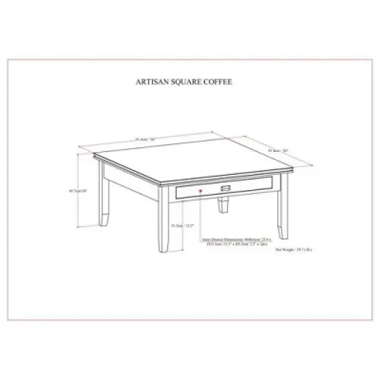Stratford Square Coffee Table Russet Brown - Wyndenhall: Storage, 2 Drawers, Transitional Style, Pine & Plywood image {11}