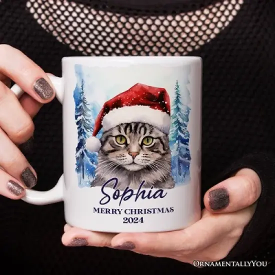 Tabby Cat with Santa Hat Mug, Winter Forest Christmas Gift (Non-Custom Only)| OrnamentallyYou image {3}