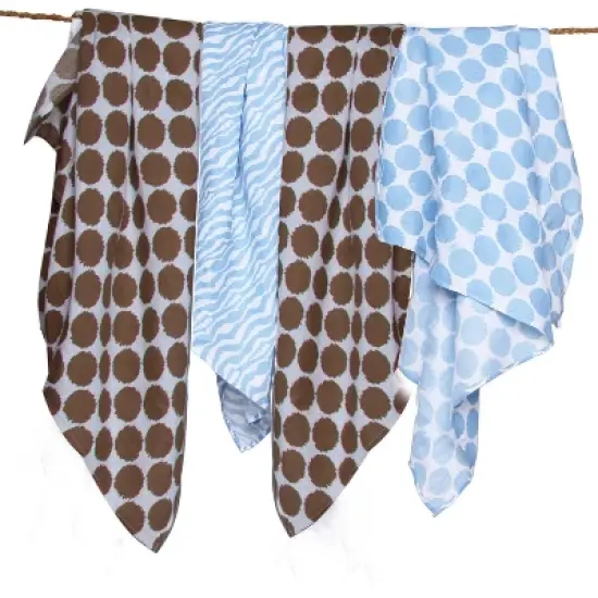Bacati - Ikat Blue/Chocolate Swaddling Muslin Blankets set of 4 image {3}