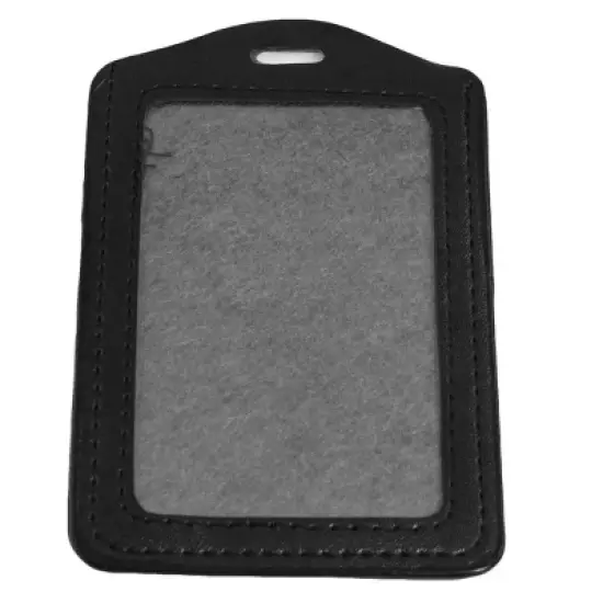 Unique Bargains 5 Pcs Black Faux Leather Vertical Design Name Badge ID Card Holder image {1}