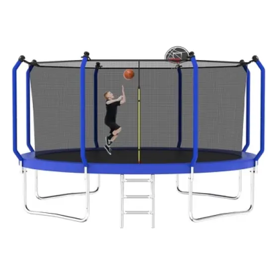 NAYSAYE Trampoline 14FT with Basketball Hoop and Safety Net for Outdoor Fun and Fitness, Blue, 168.11"*168.11"*107.87" image {5}