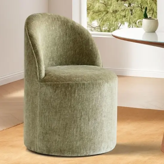 Rolling Barrel Dining Chair, Modern Armless Upholstered Accent Chair with Casters for Kitchen, Home Office, or Dining Room-Maison Boucle image {13}