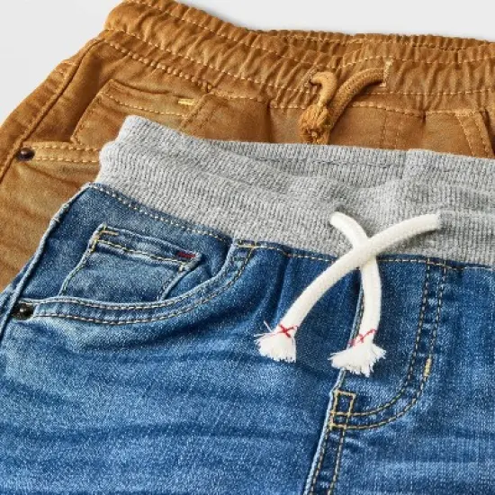 Toddler Boys' 2pk Pull-On Straight Fit Jeans - Cat & Jack&trade; Blue Denim/Brown image {2}