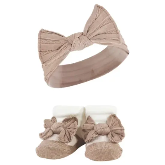 Hudson Baby Infant Girls Headband and Socks Giftset, Pink Taupe, One Size image {2}