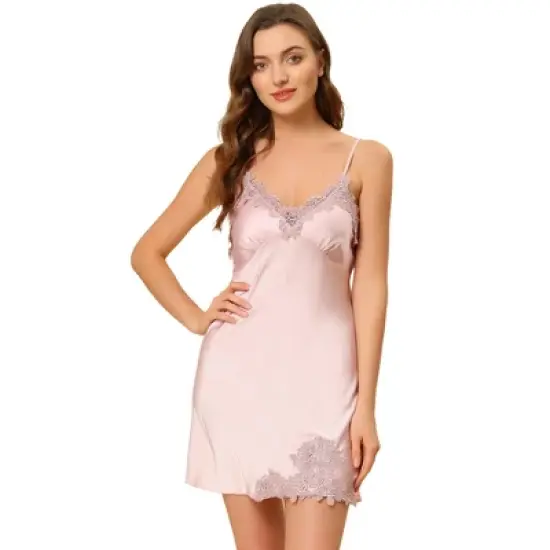 Allegra K Women's Satin V-Neck Lace Cami Mini Pajama Dress image {9}