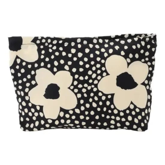 Unique Bargains Women Portable Printed Clutch Makeup Bag Black 1 Pc image {3}