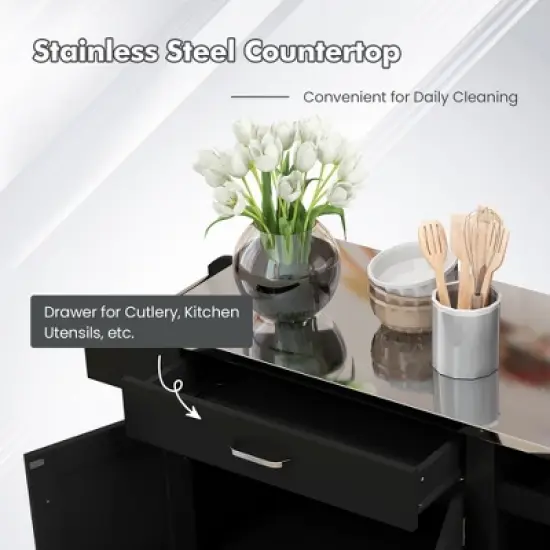 Costway Kitchen Island Cart Rolling Utility Trolley Stainless Steel Top Wine Rack image {5}