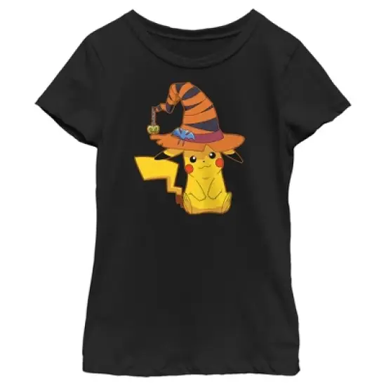 Girl's Pokemon Halloween Pikachu Witch Hat T-Shirt image {3}