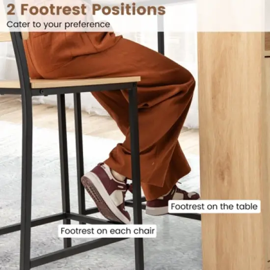 Tangkula 3 PCS Bar Table and Chairs Set w/ 2 Bar Stools & Storage Shelves Backrests image {5}