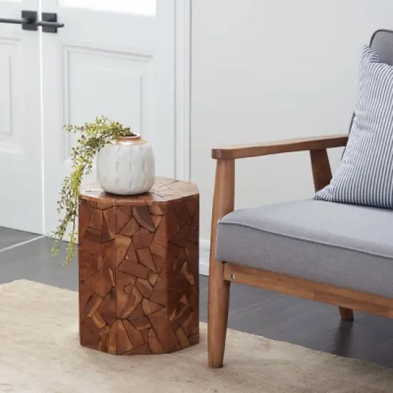 Contemporary Teak Wood Round Accent Table Brown - Olivia & May image {1}