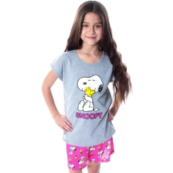 Peanuts Girls' Pajamas Snoopy and Woodstock Shirt And Shorts Pajama Set Snoopy and Woodstock image {5}