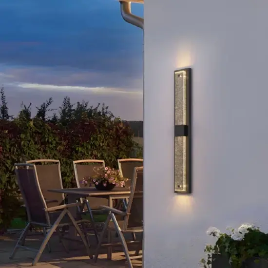 LLHZSY 31 1/2" Modern Outdoor Wall Light Fixtures Black LED Sconce Light with Bubble Crystal for House Porch Yard Patio image {3}