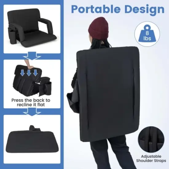 Costway 1/2 PCS Stadium Seat for Bleachers Bleacher Chair with 6 Adjustable Positions Back Support Black image {6}