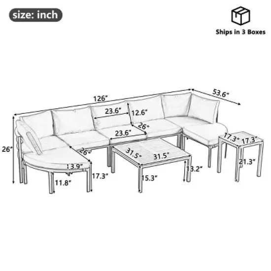 9-Pieces Patio Conversation Set With Metal Frame And Cushion,Patio Sectional Sofa And Coffee Table,Outdoor Furniture -Maison Boucle image {4}