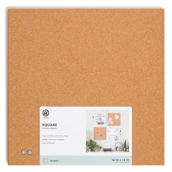 U Brands 14"x14" Square Frameless Cork Board Tile: Wall Mount Bulletin Pinboard with Push Pins, Brown image {5}