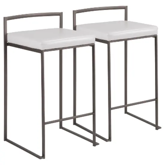 Set of 2 26" Fuji Contemporary Stackable Counter Height Barstools Antique with Cushion image {10}