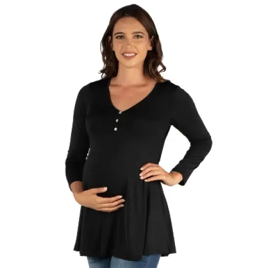 24seven Comfort Apparel Flared Long Sleeve Henley Maternity Top image {1}
