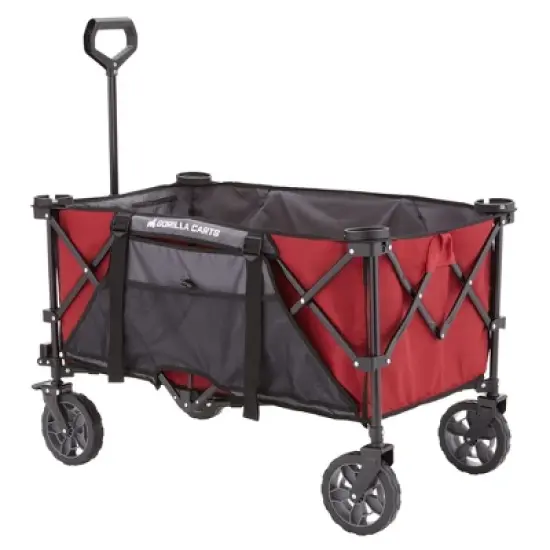 Gorilla Carts 7 Cubic Feet Foldable Collapsible Durable All Terrain Utility Pull Beach Wagon with Oversized Bed and Built In Cup Holders, Red image {1}