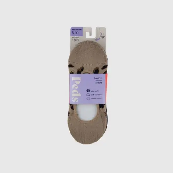 Peds Women's 4pk Low Cut Liner Socks - Black/Beige 5-10: No Show, Hidden Gel Heel Grip, Smooth Toe Seams image {1}