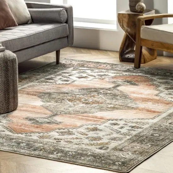 nuLOOM Gracie Distressed Medallion Machine Washable Area Rug image {8}