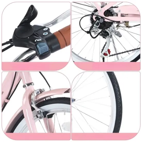 INFURNIC Bicycles, 22 Inch Ladies Bicycle with Basket, Commute Bicycle Women Ladies, Pink, 61"*24.41"*38.9" image {3}