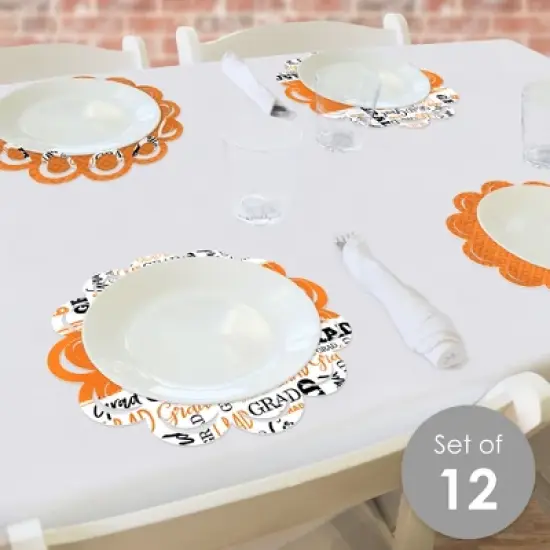 Big Dot of Happiness Orange Grad - Best is Yet to Come - Orange Graduation Party Round Table Decorations - Paper Chargers - Place Setting For 12 image {1}