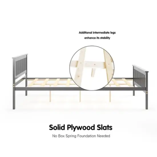 Costway Full Wood Platform Bed with Headboard and Footboard Mattress Foundation image {7}