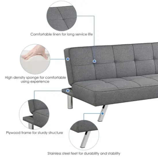 Costway Convertible Futon Sofa Bed Adjustable Sleeper with Stainless Steel Legs image {7}