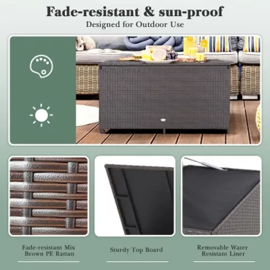 Costway 133 Gallon Patio Rattan Storage Deck Box Container Wheel Handle W/Liner image {6}