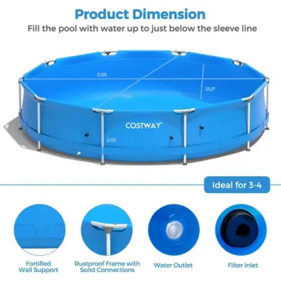 Costway Round Above Ground Swimming Pool Patio Frame Pool W/ Pool Cover Iron Frame image {1}