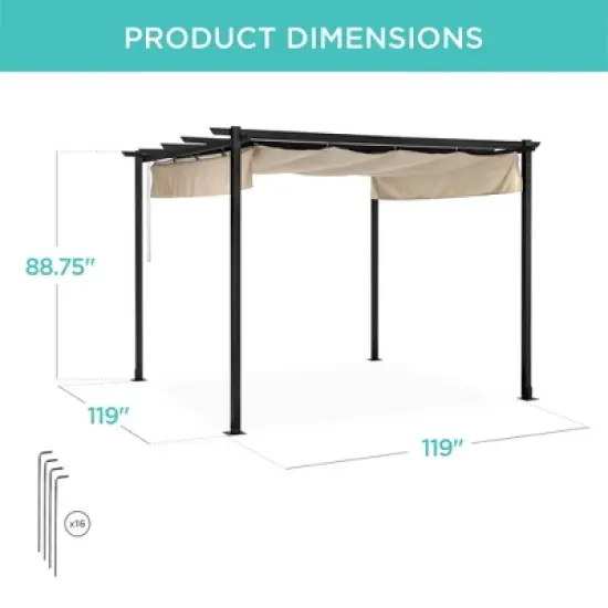 Best Choice Products 10x10ft Weather-Resistant Pergola, Patio Shelter w/ Retractable Sun Shade Canopy, Steel Frame image {6}