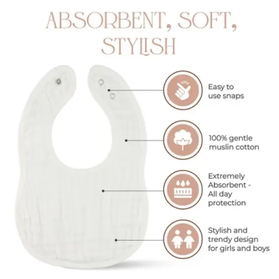Muslin Cotton Baby Bibs, 8 Pack, Adjustable Size with Easy Snaps, Soft and Super Absorbent, Washable and Reusable By Comfy Cubs image {2}