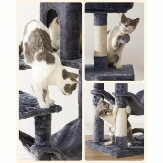 61"/75.2"H Cat Tree Cat Tower for Indoor Cats, Plush Multi-Level Cat Condo with Scratching Posts, Perches, Caves, Hammock image {9}