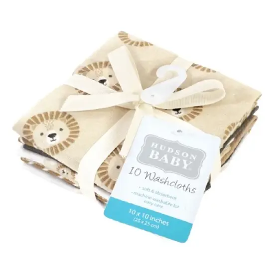 Hudson Baby Infant Boy Flannel Cotton Washcloths, Brave Lion 10 Pack, One Size image {1}